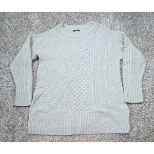 J Crew Cable Knit Fisherman Sweater Womens Large Gray Wool Nylon Chunky